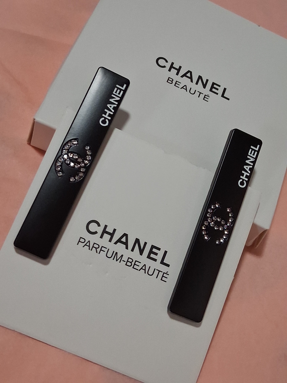 CHANEL GWP Black Barrette Pair with Crystal CC Logos.Brand New